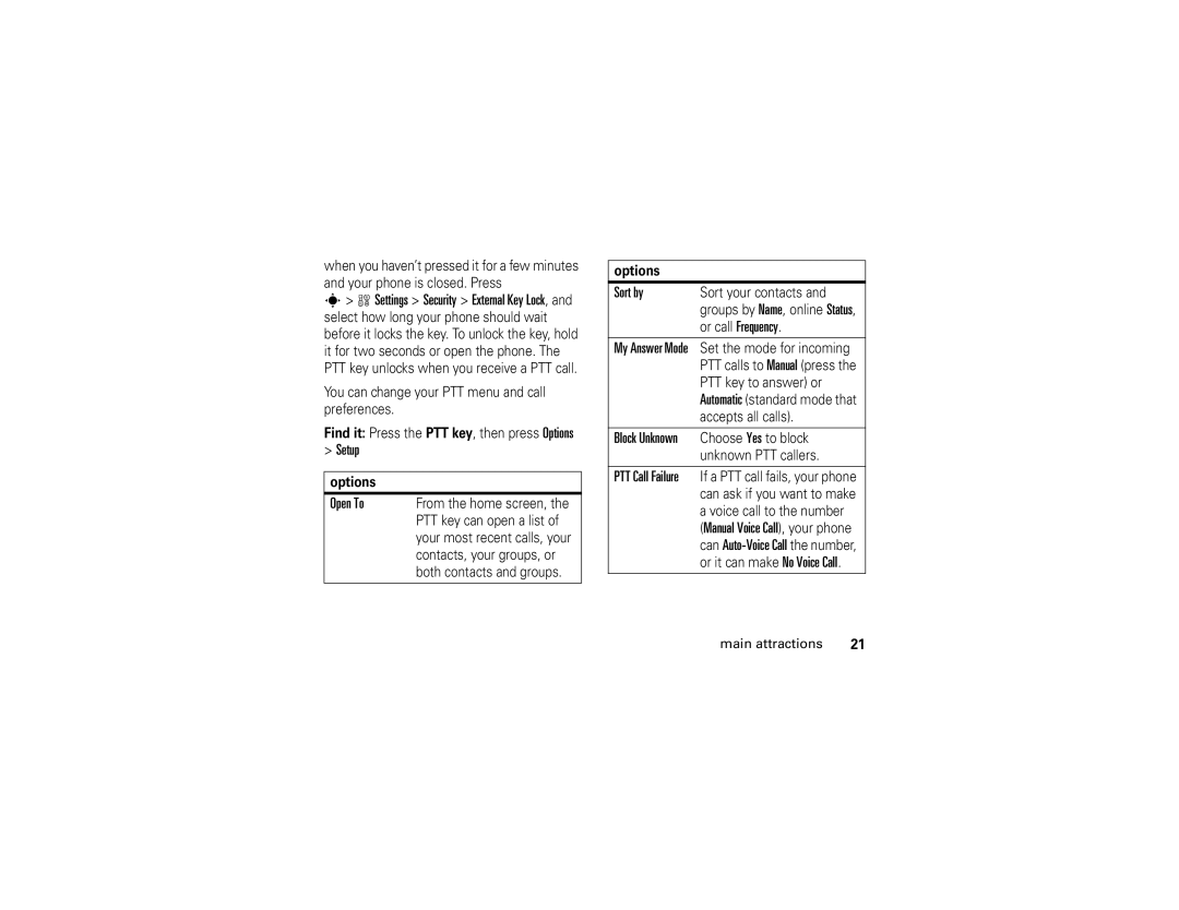 Motorola W510 manual Setup, Open To, Sort by, Options 