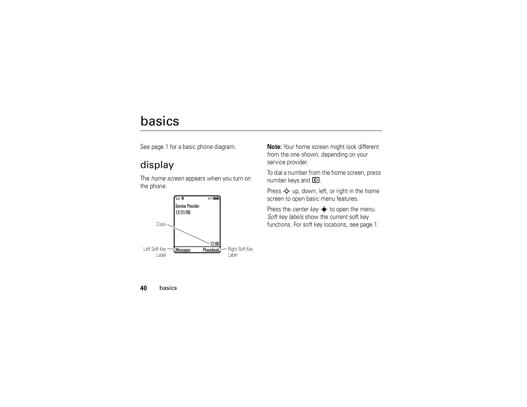 Motorola W510 manual Basics, Display 