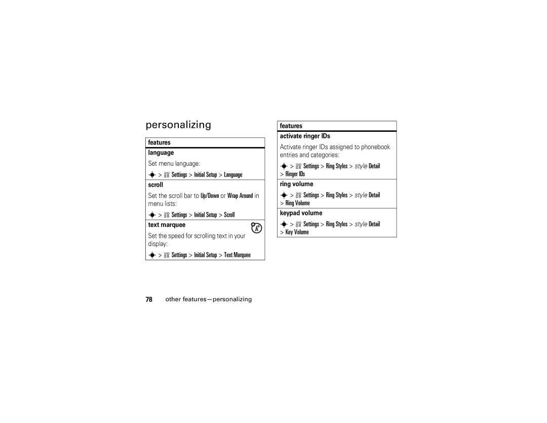 Motorola W510 manual Personalizing 