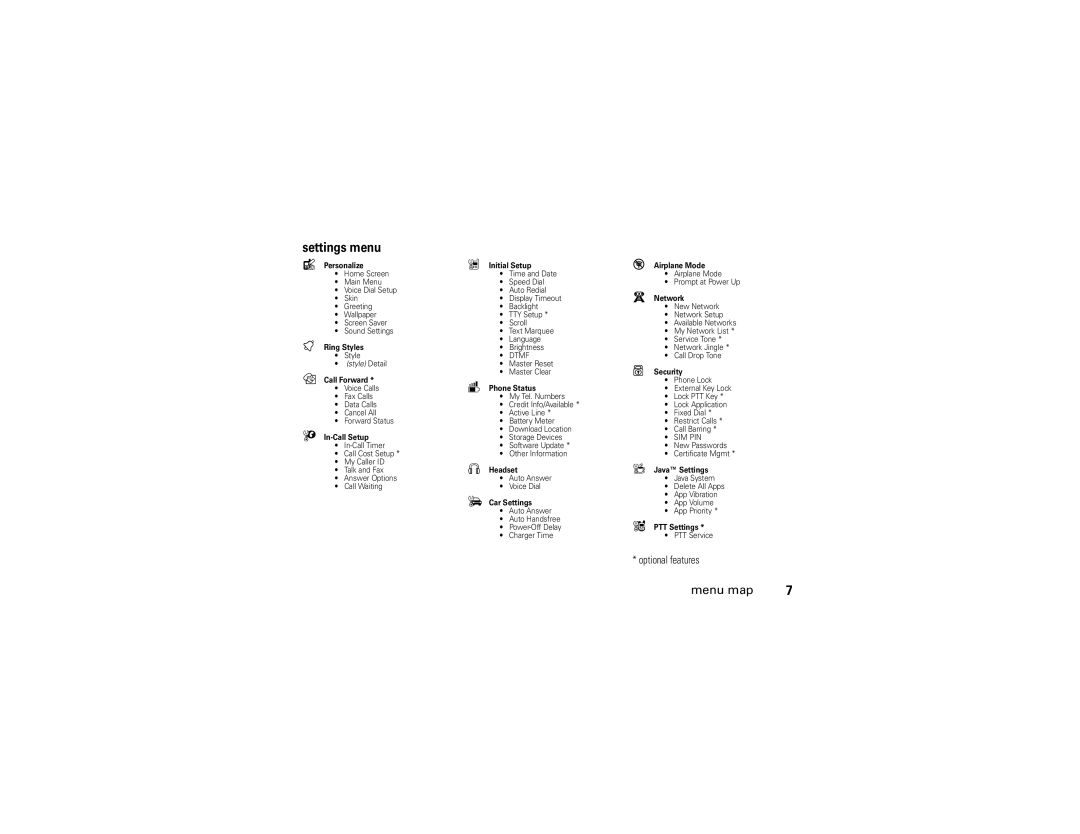 Motorola W510 manual Settings menu, Personalize 