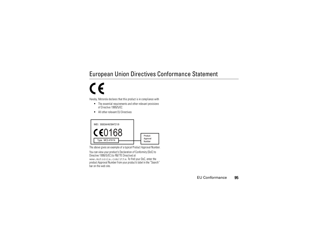 Motorola W510 manual European Union Directives Conformance Statement, EU Conformance 