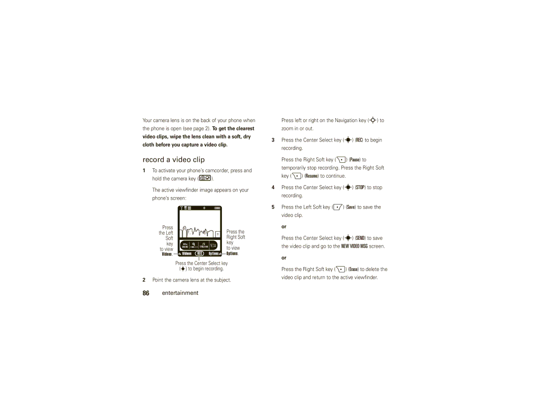 Motorola W755 manual Record a video clip 