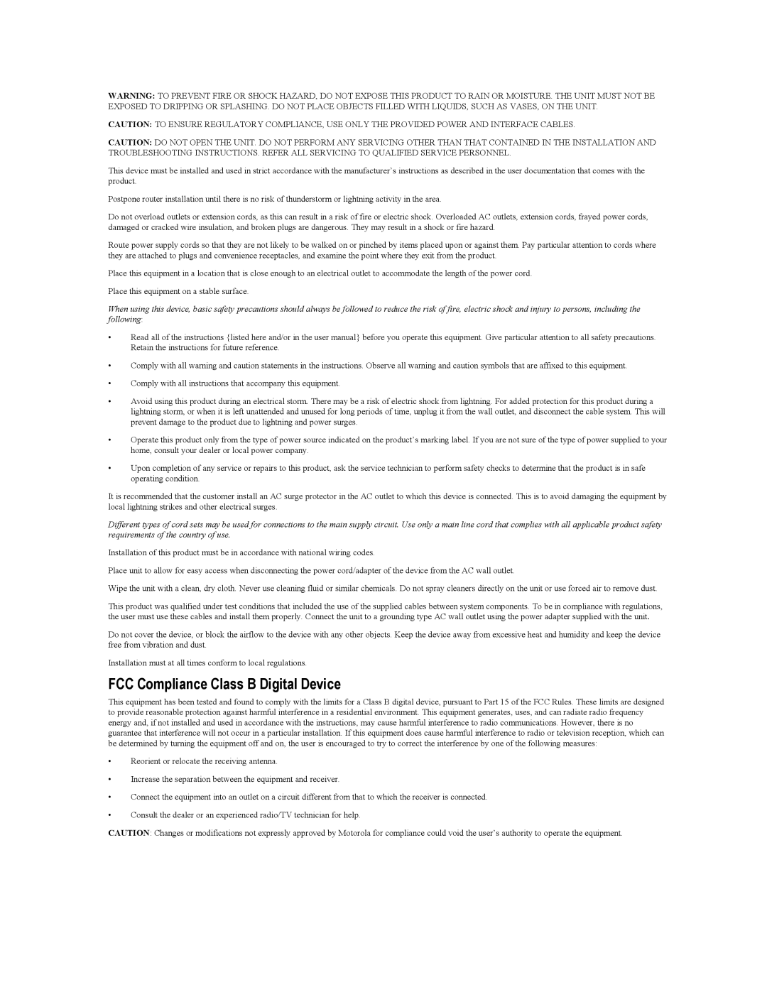 Motorola WA840G manual FCC Compliance Class B Digital Device 