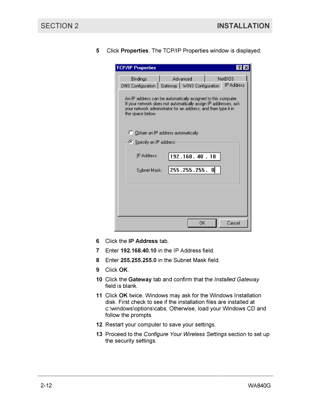 Motorola WA840G manual Installation 