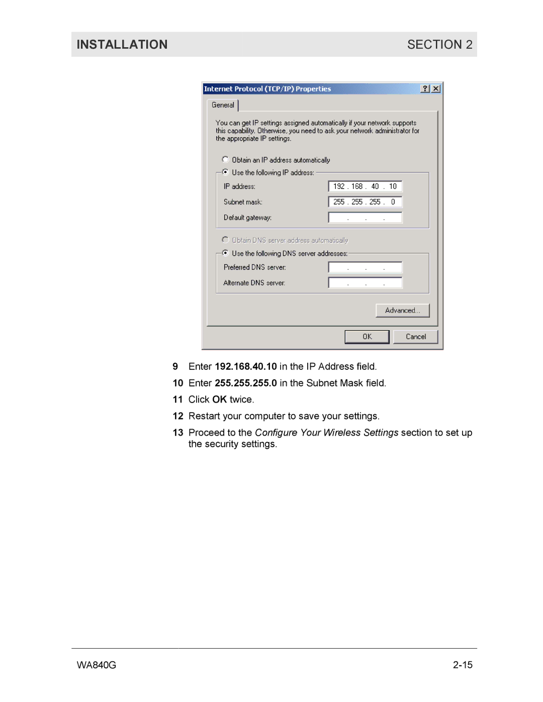 Motorola WA840G manual Installation Section 