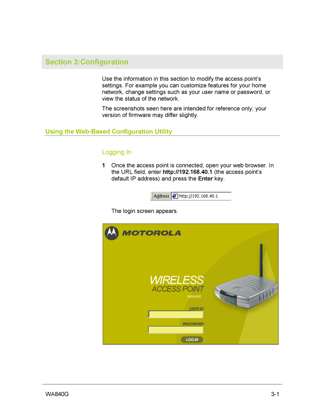 Motorola WA840G manual Using the Web-Based Configuration Utility 