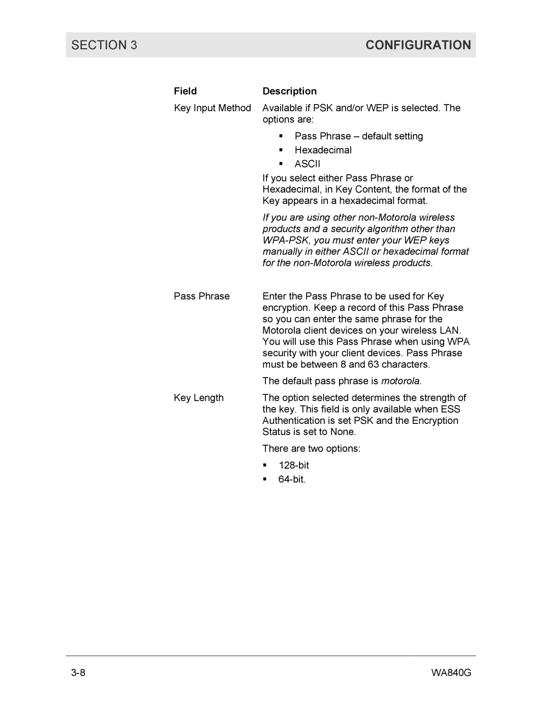 Motorola WA840G manual If you are using other non-Motorola wireless 