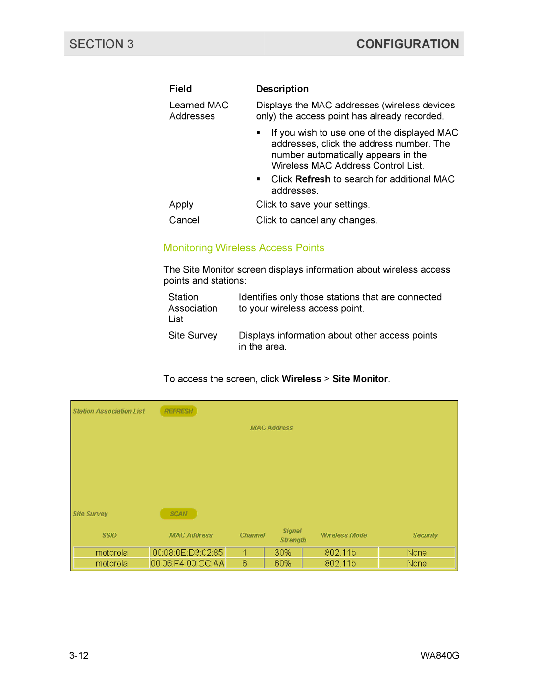 Motorola WA840G manual Monitoring Wireless Access Points 