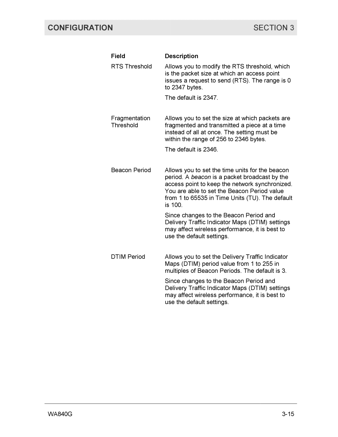 Motorola WA840G manual Configuration 