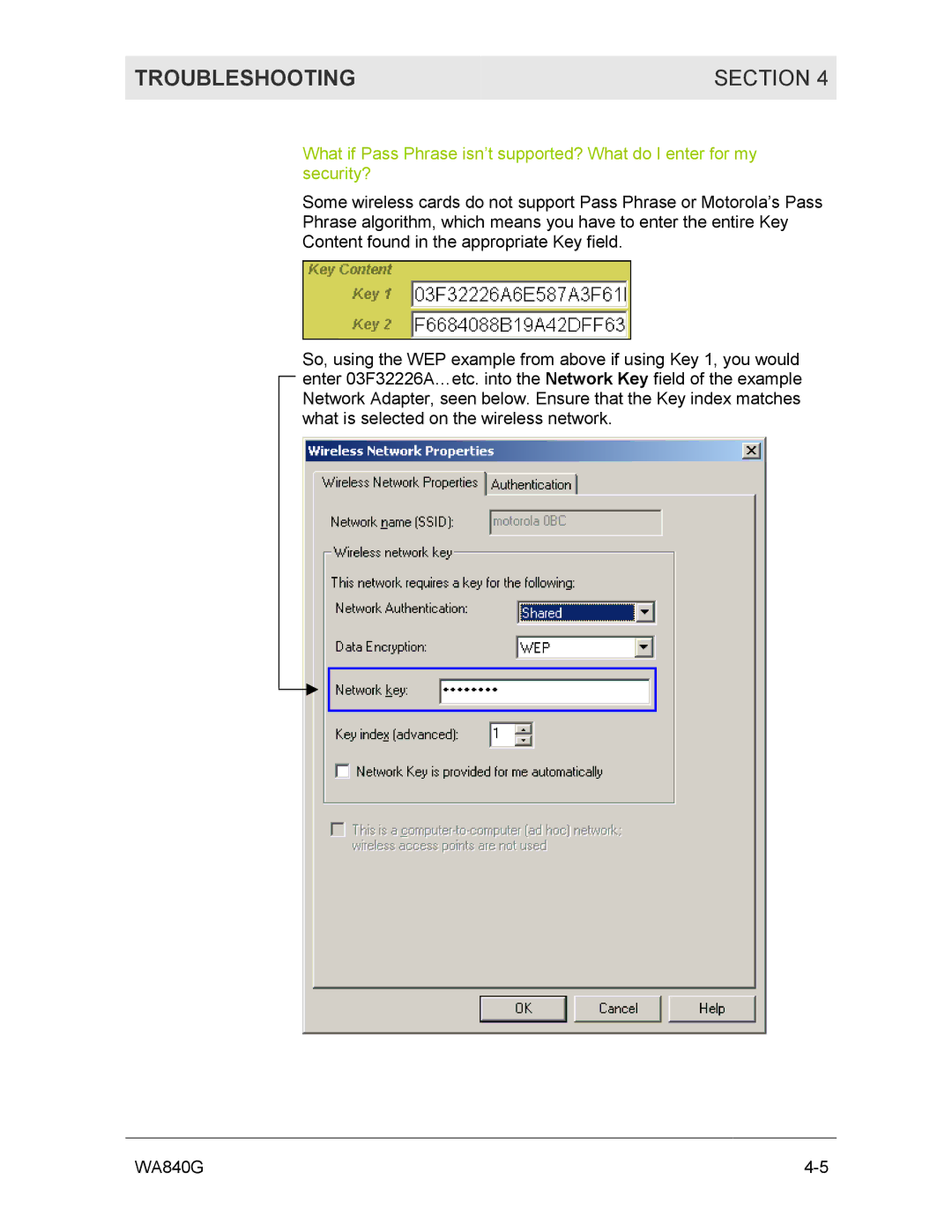 Motorola WA840G manual Troubleshooting Section 