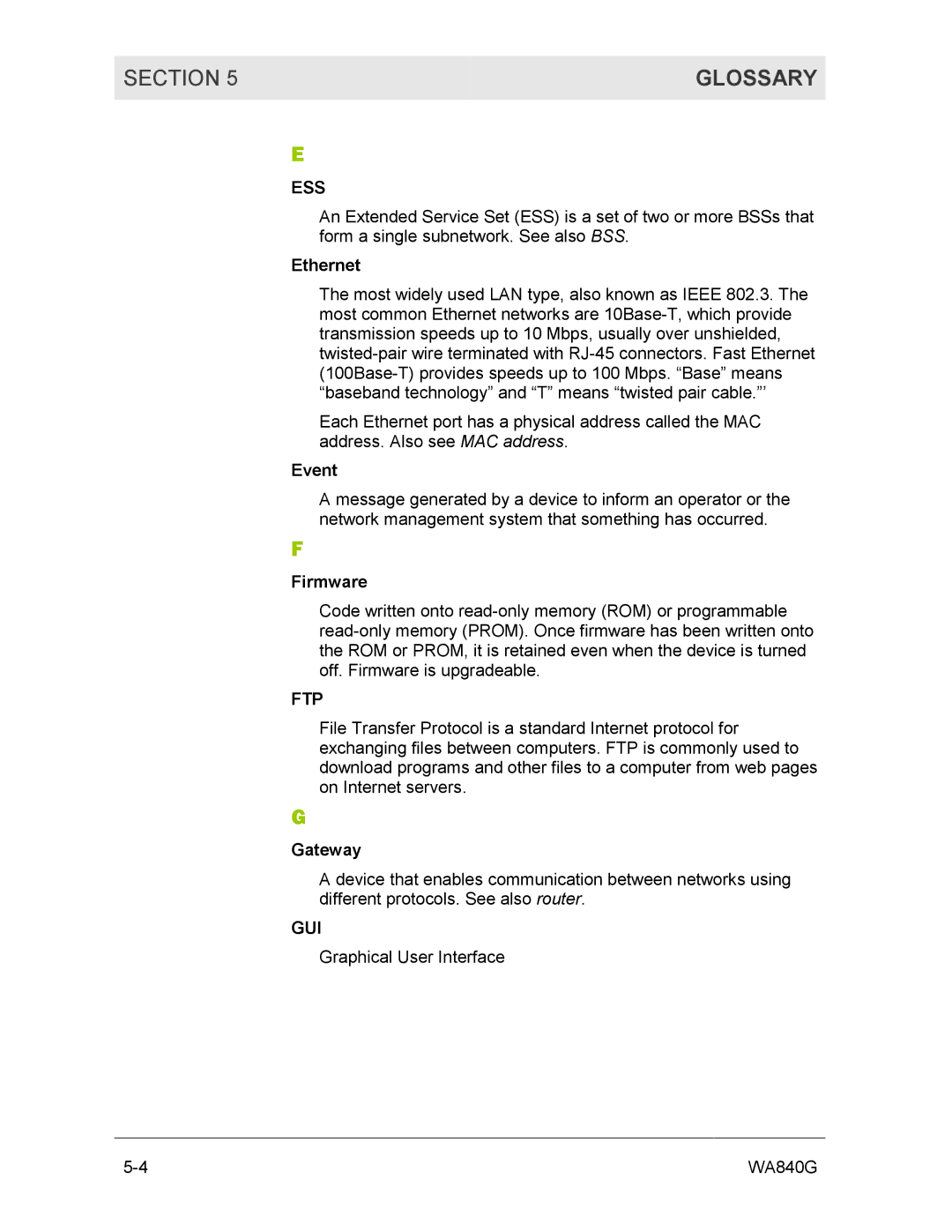 Motorola WA840G manual Ess, Ftp, Gui 