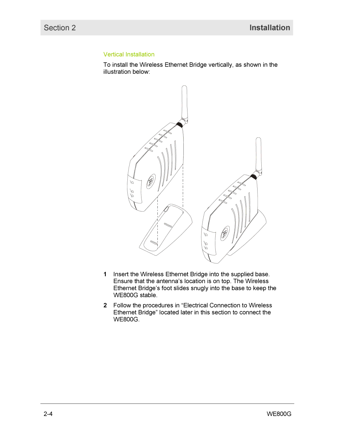 Motorola WE800G manual Vertical Installation 