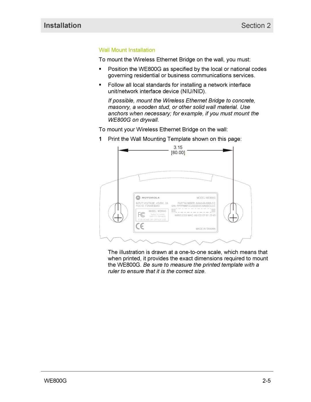 Motorola WE800G manual Wall Mount Installation 