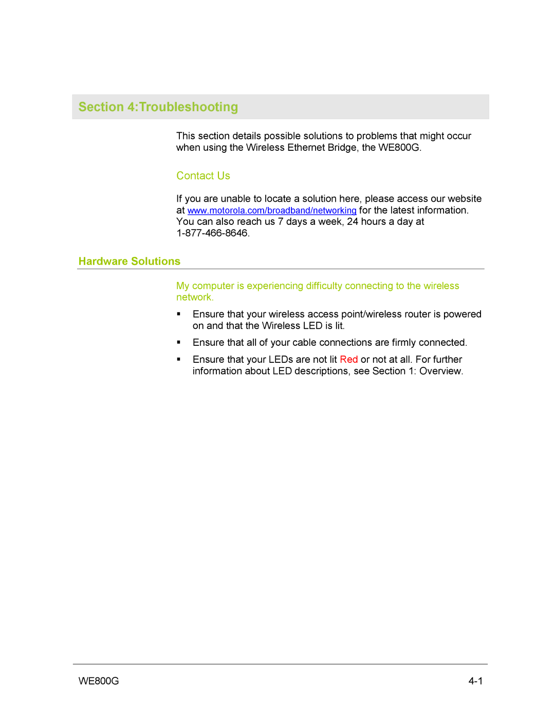 Motorola WE800G manual Contact Us, Hardware Solutions 