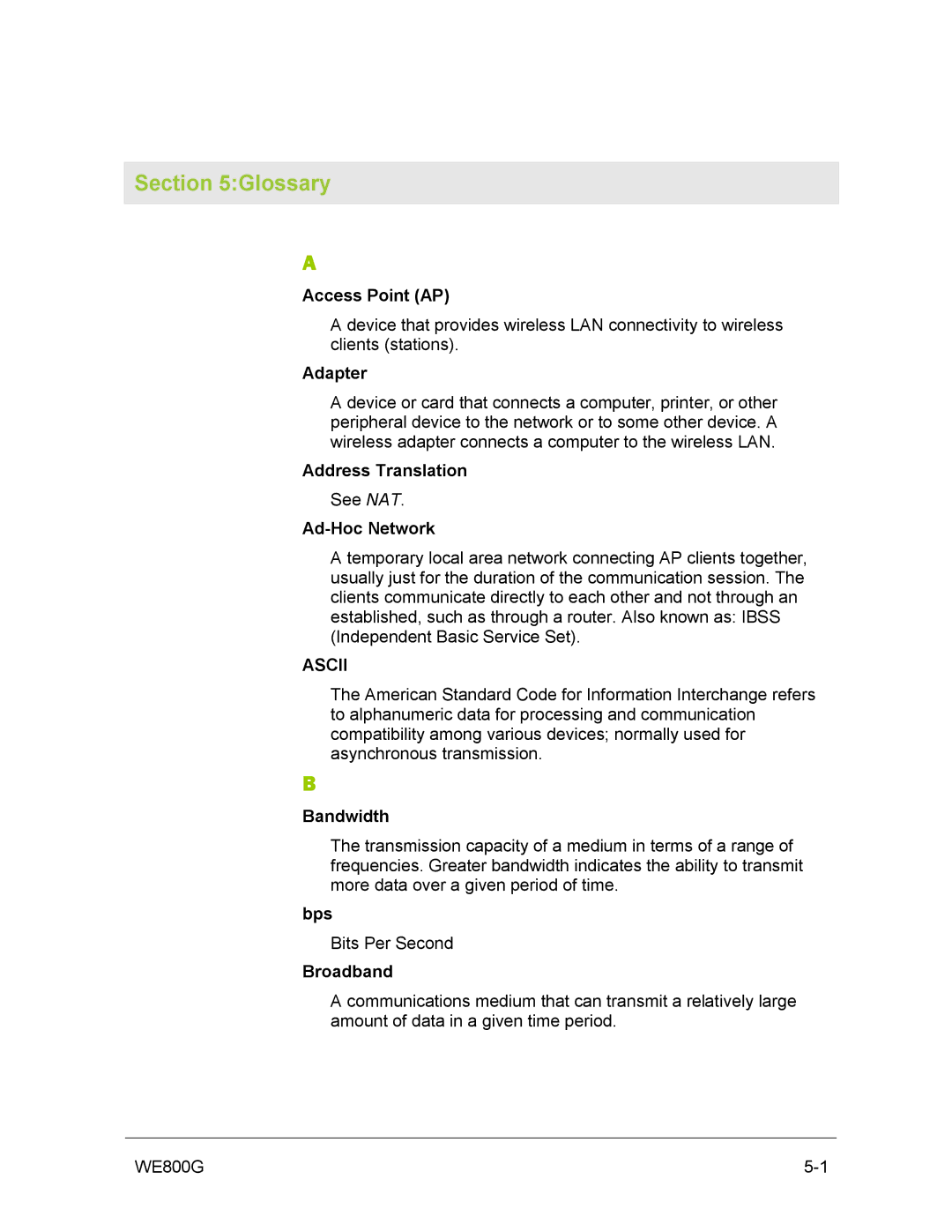 Motorola WE800G manual Ascii 