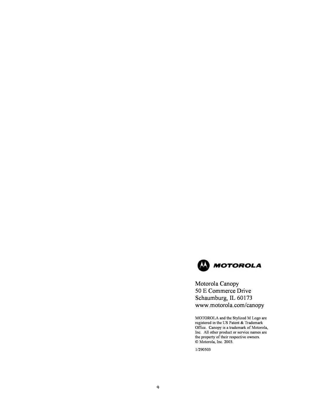 Motorola Wireless Broadband Platform manual Motorola Canopy, Motorola, Inc. 1/290503 