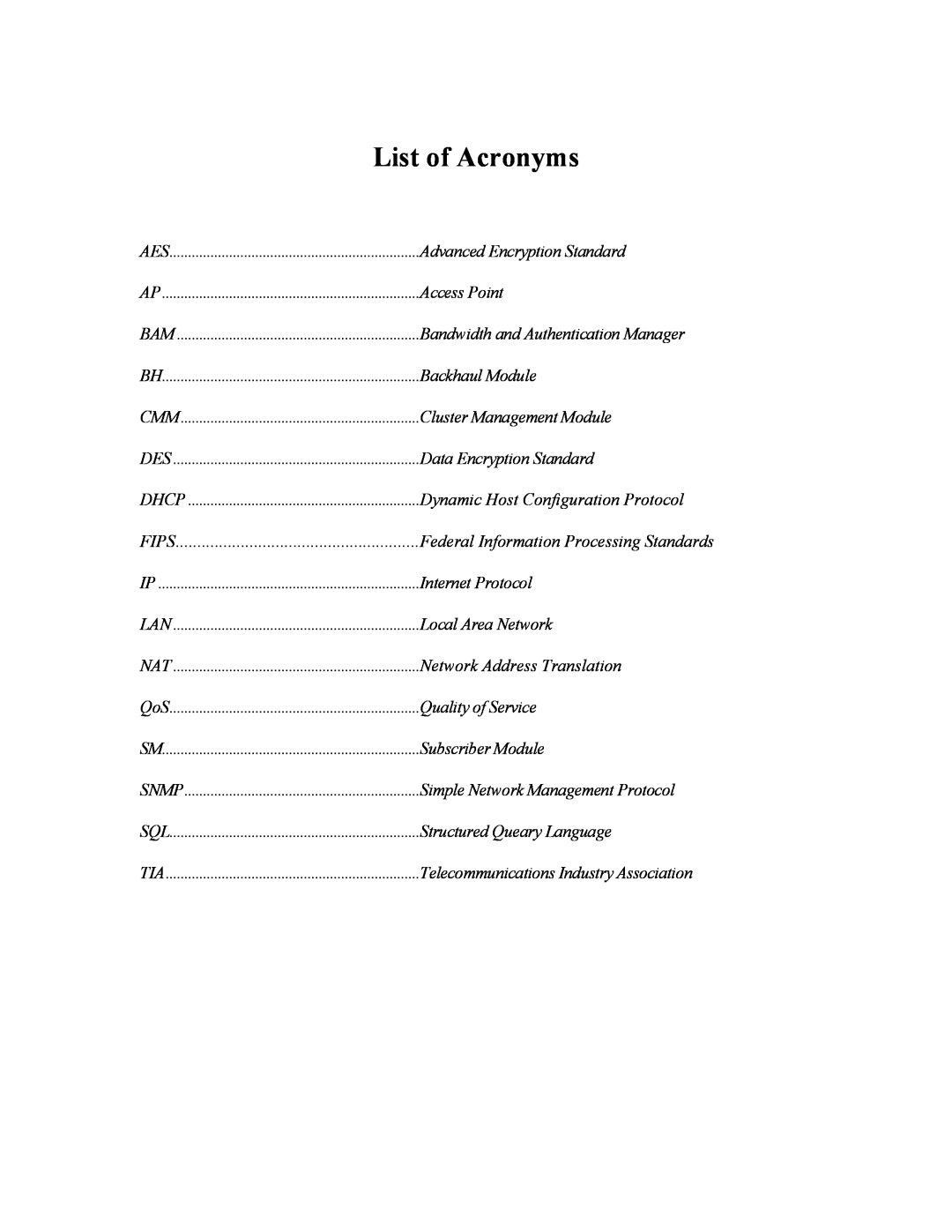 Motorola Wireless Broadband Platform manual List of Acronyms 