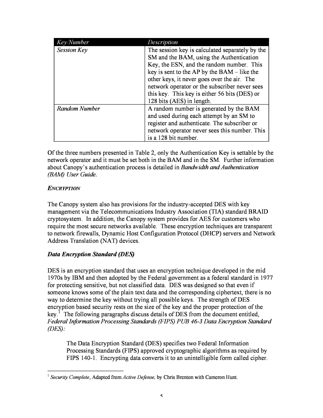 Motorola Wireless Broadband Platform manual Data Encryption Standard DES, Key/Number, Description 