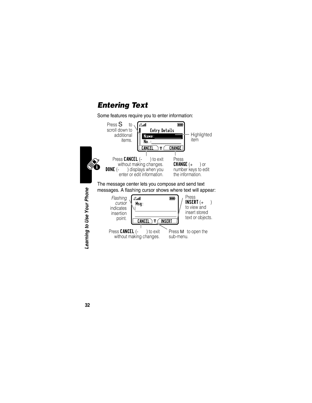 Motorola WIRELESS TELEPHONE manual Entering Text 