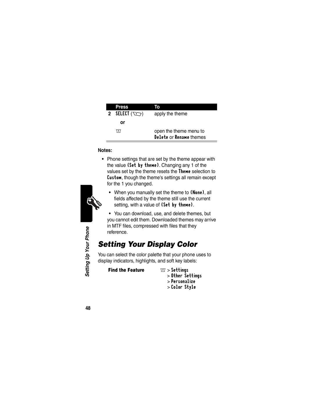 Motorola WIRELESS TELEPHONE manual Setting Your Display Color 