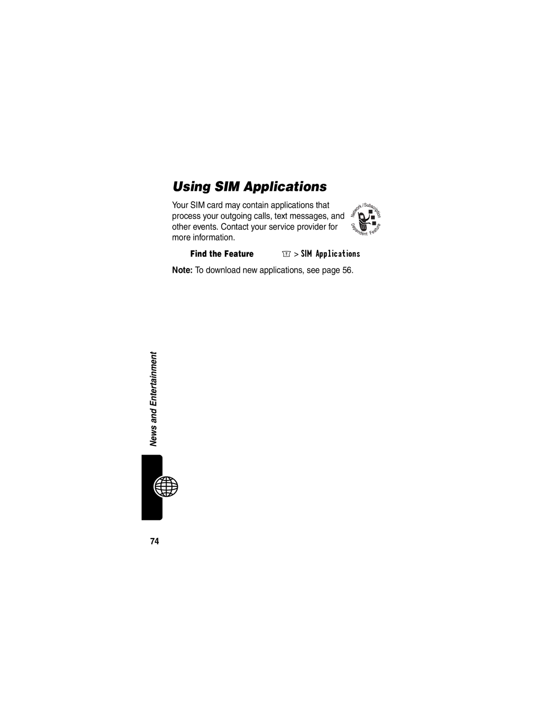 Motorola WIRELESS TELEPHONE manual Using SIM Applications 