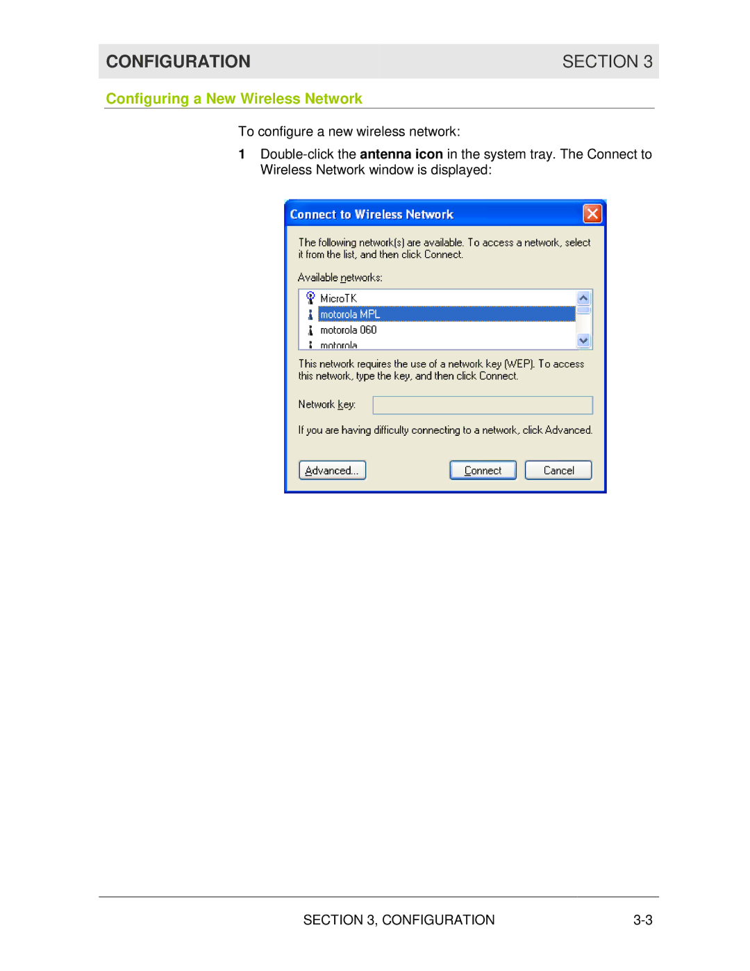 Motorola WN825G manual Configuration Section, Configuring a New Wireless Network 