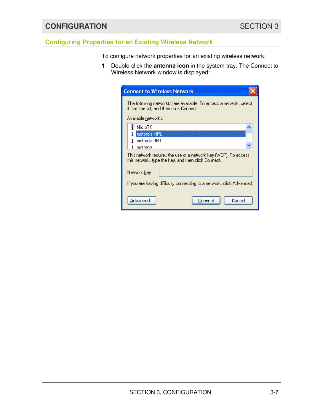 Motorola WN825G manual Configuring Properties for an Existing Wireless Network 