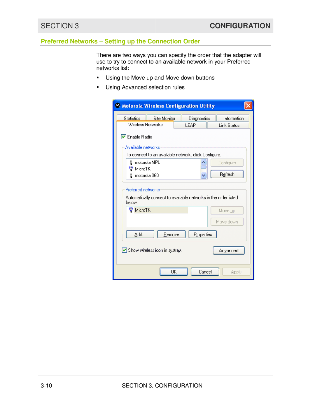 Motorola WN825G manual Preferred Networks Setting up the Connection Order 