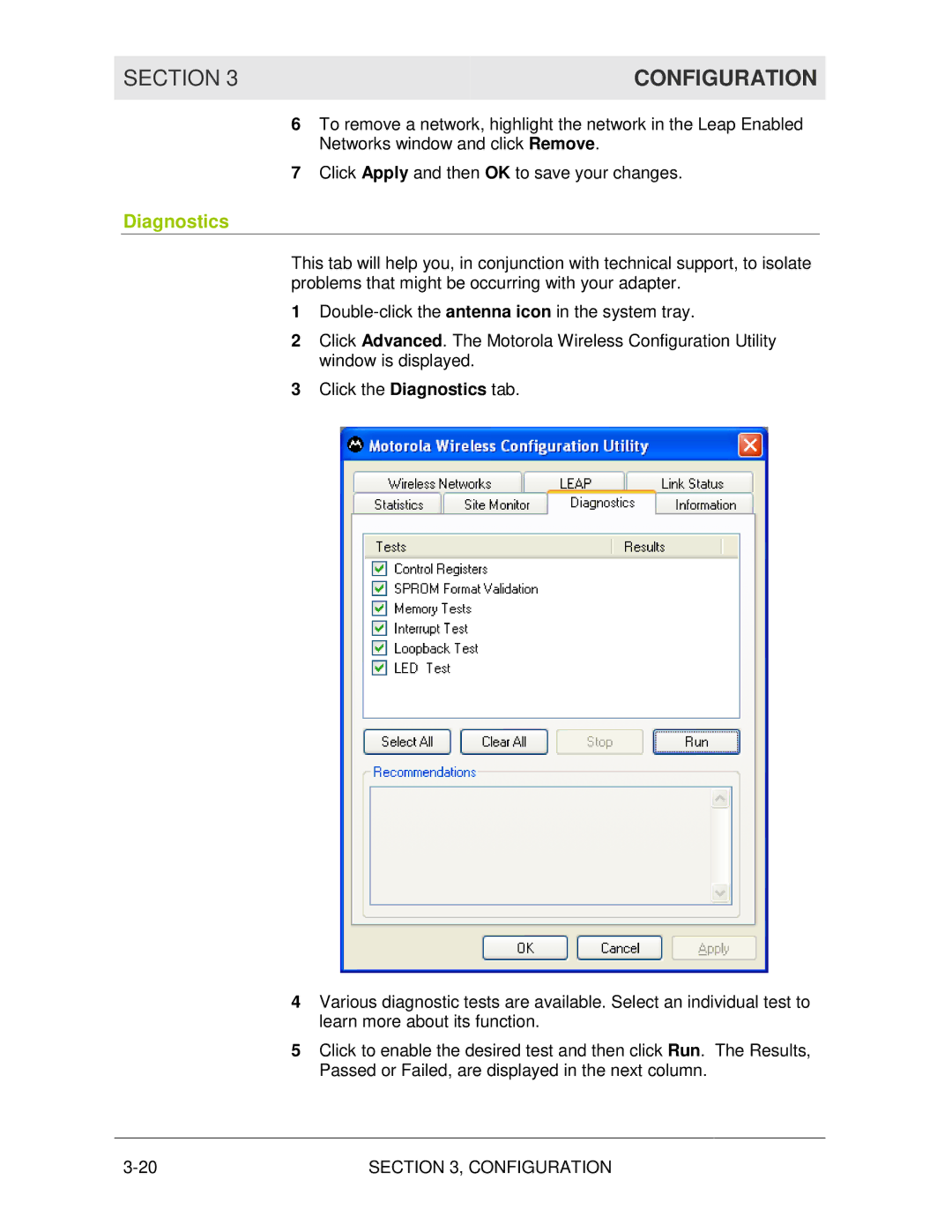 Motorola WN825G manual Diagnostics 