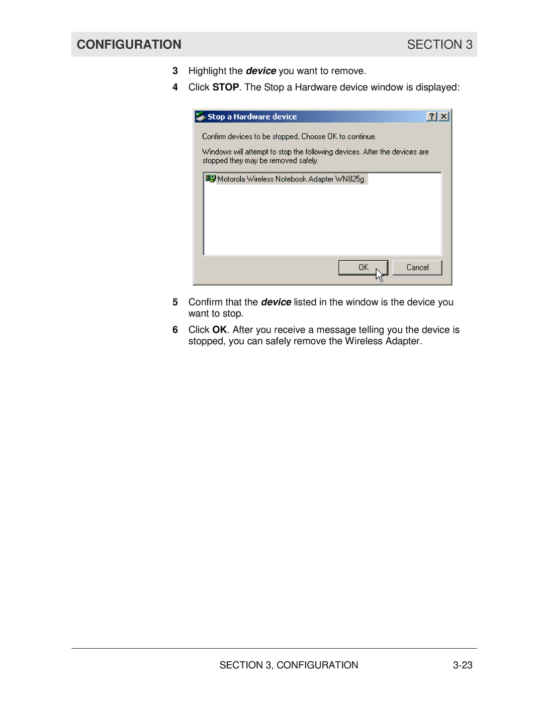 Motorola WN825G manual Configuration Section 