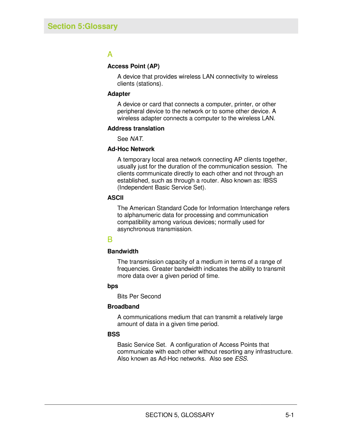 Motorola WN825G manual Ascii, Bss 