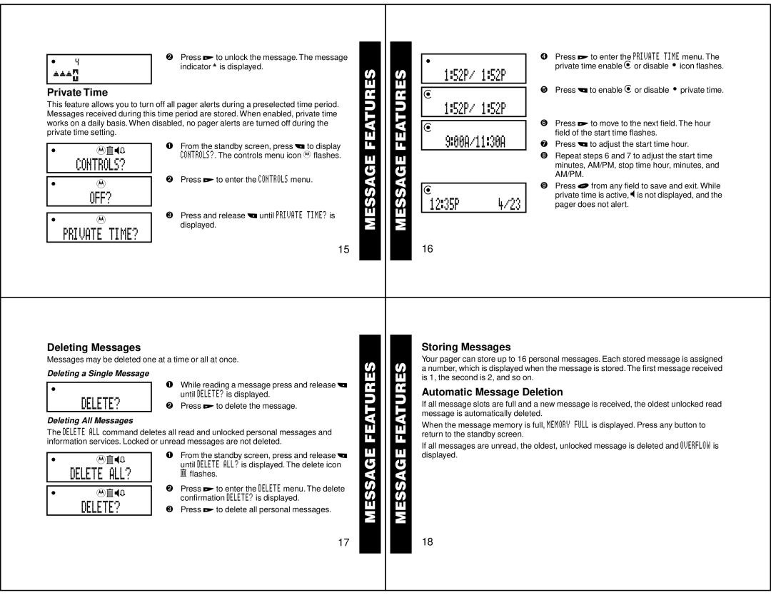 Motorola WORDline FLX manual Private TIME?, Delete?, Delete ALL? 