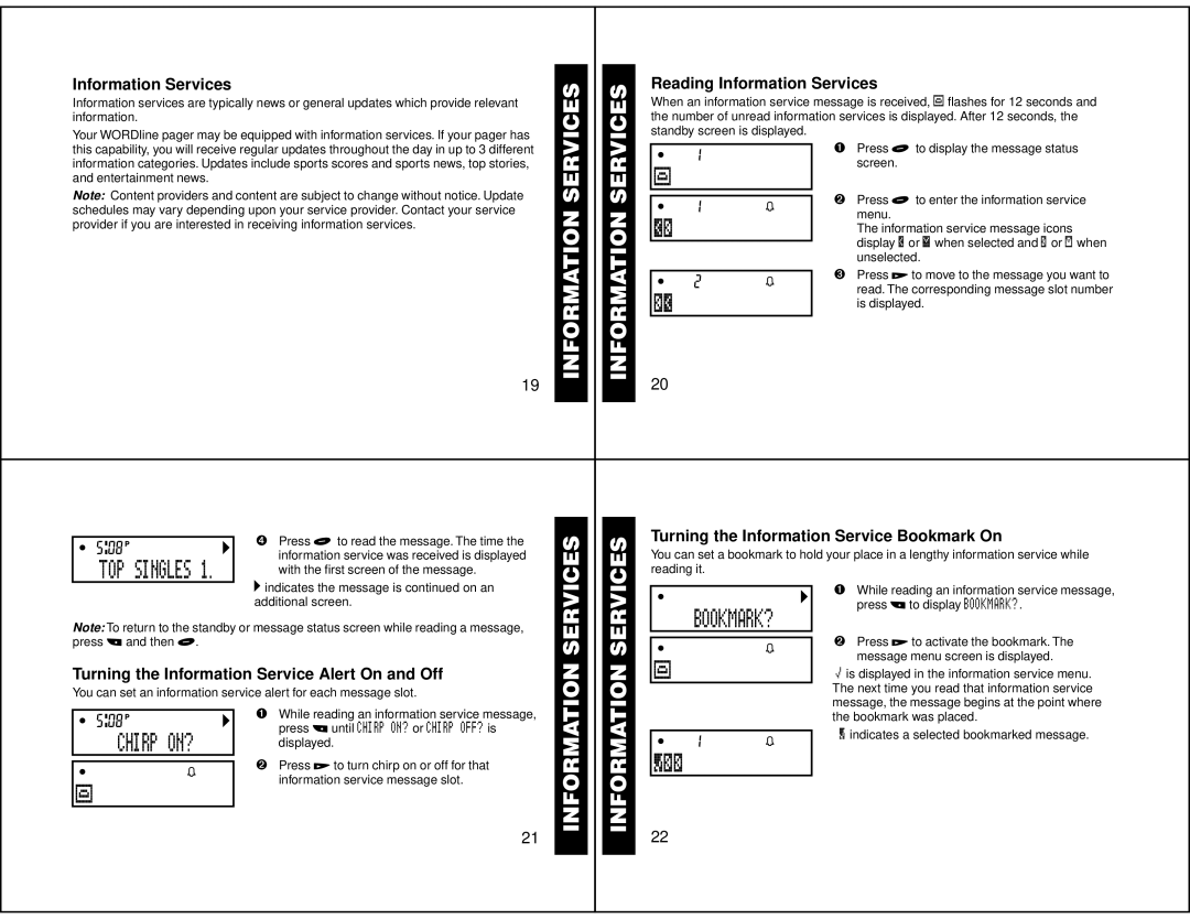 Motorola WORDline FLX manual TOP Singles, Bookmark?, Chirp ON?, ½¬¬ 