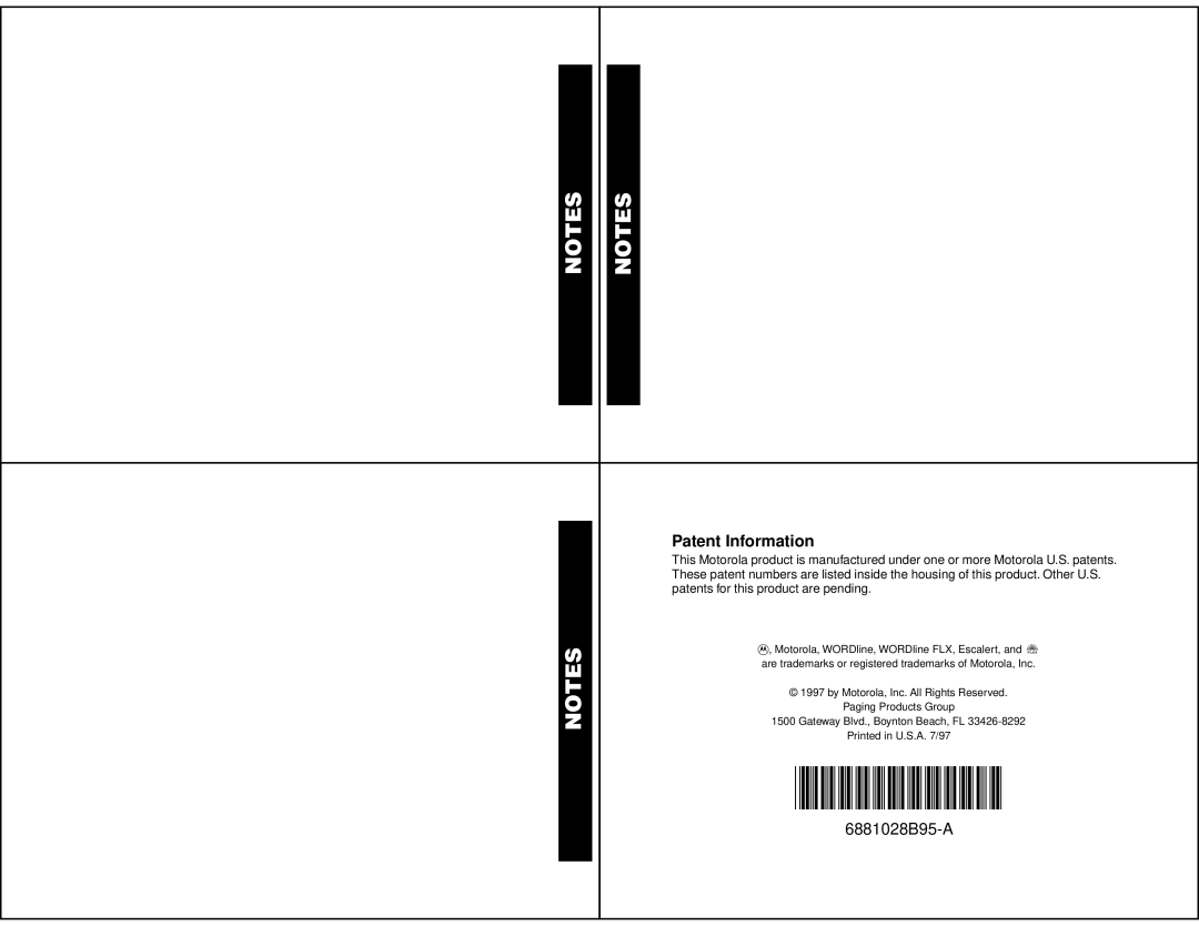 Motorola WORDline FLX manual @6881028B95@, Patent Information 