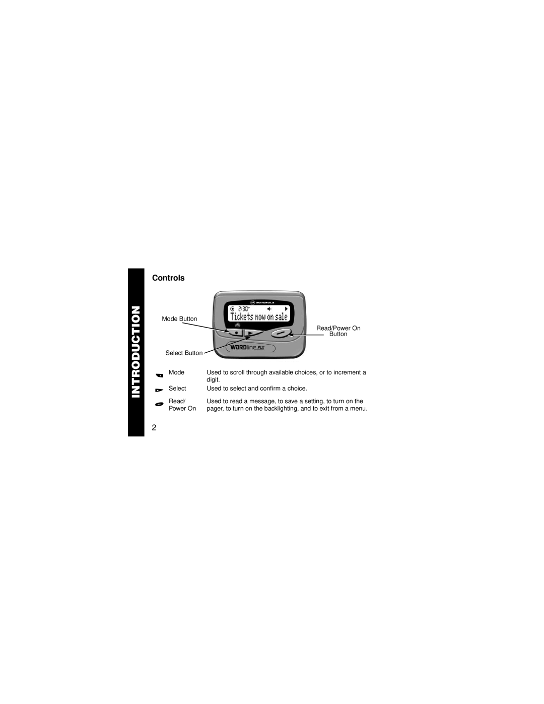 Motorola WORDlineTM or WORDline FLXTM pager manual Controls 