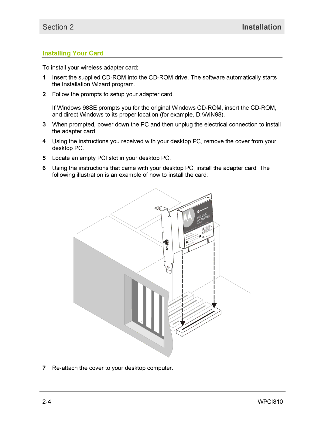 Motorola WPCI810GP manual Installing Your Card 