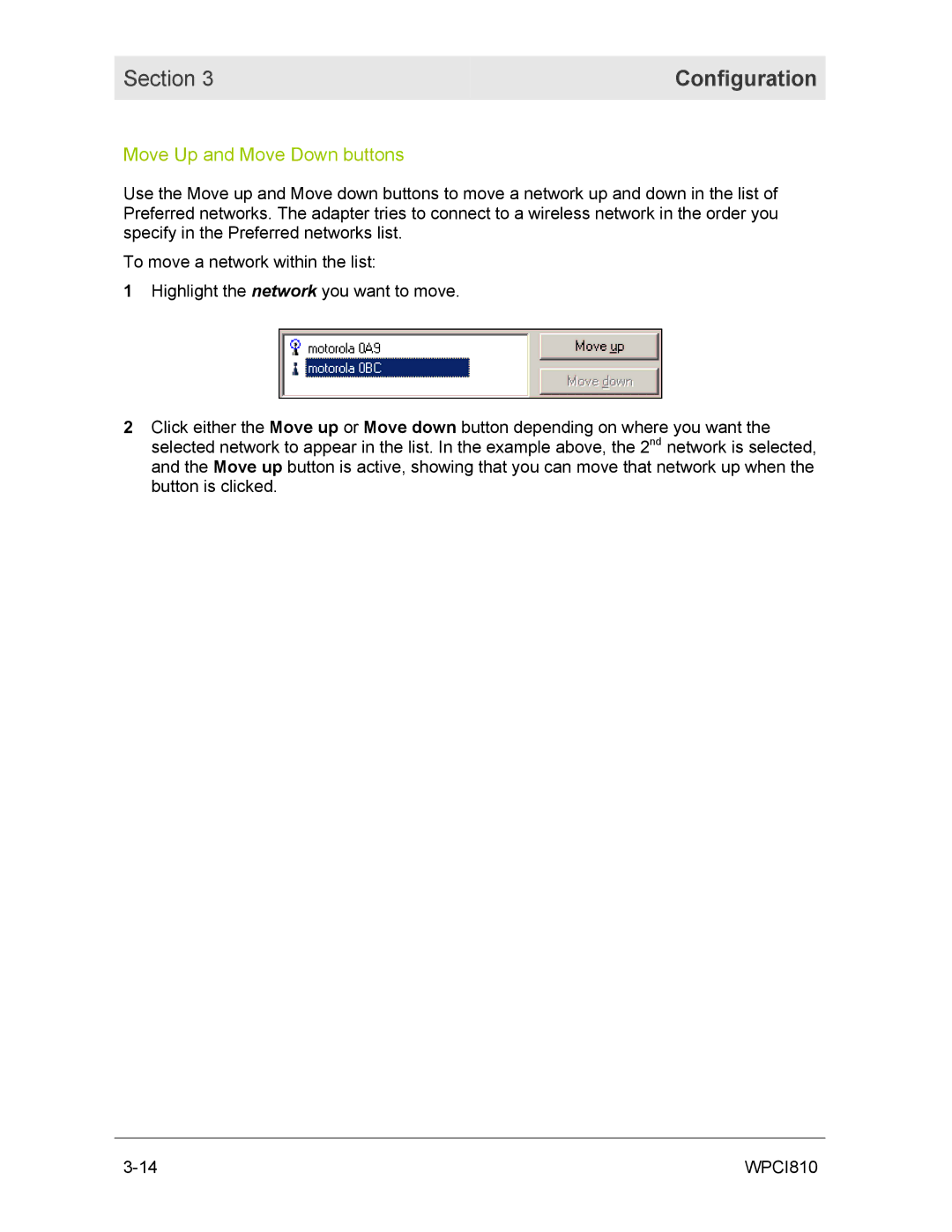 Motorola WPCI810GP manual Move Up and Move Down buttons 