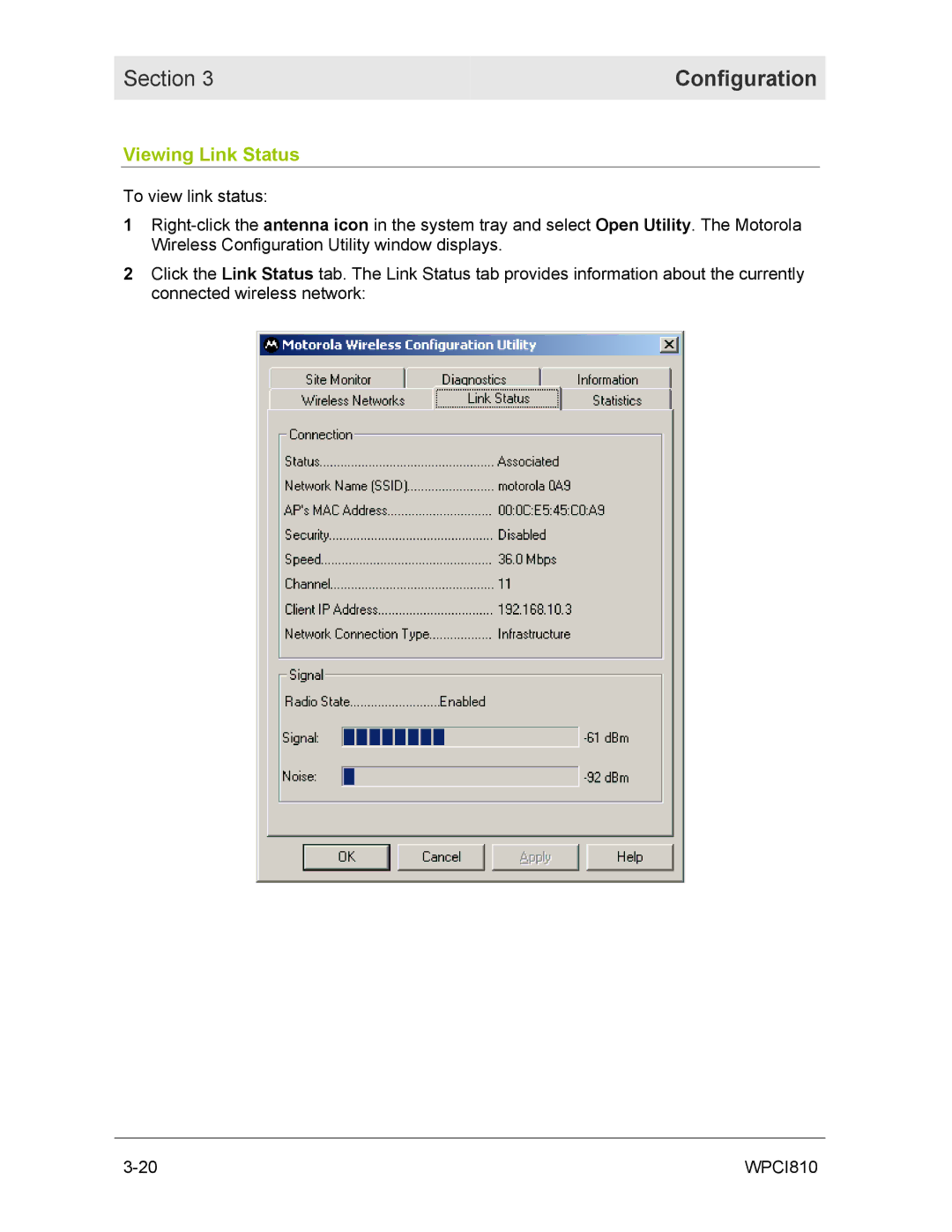 Motorola WPCI810GP manual Viewing Link Status 