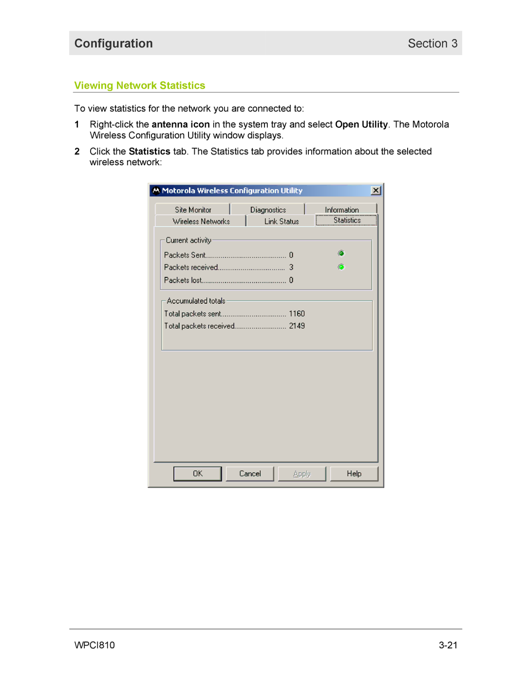 Motorola WPCI810GP manual Viewing Network Statistics 