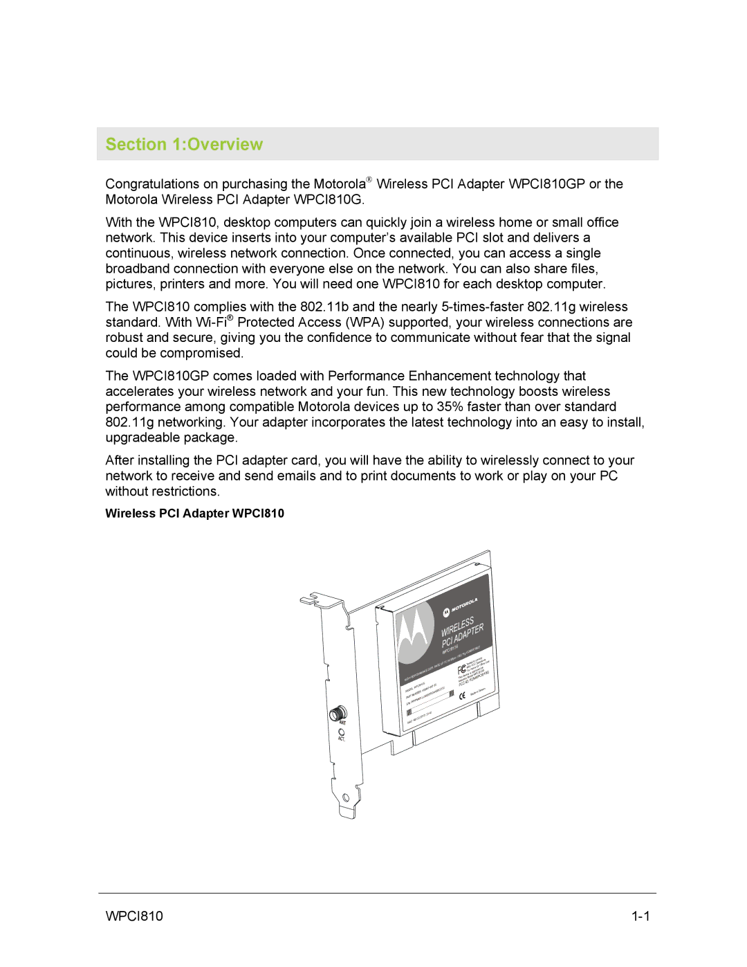 Motorola WPCI810GP manual Overview 