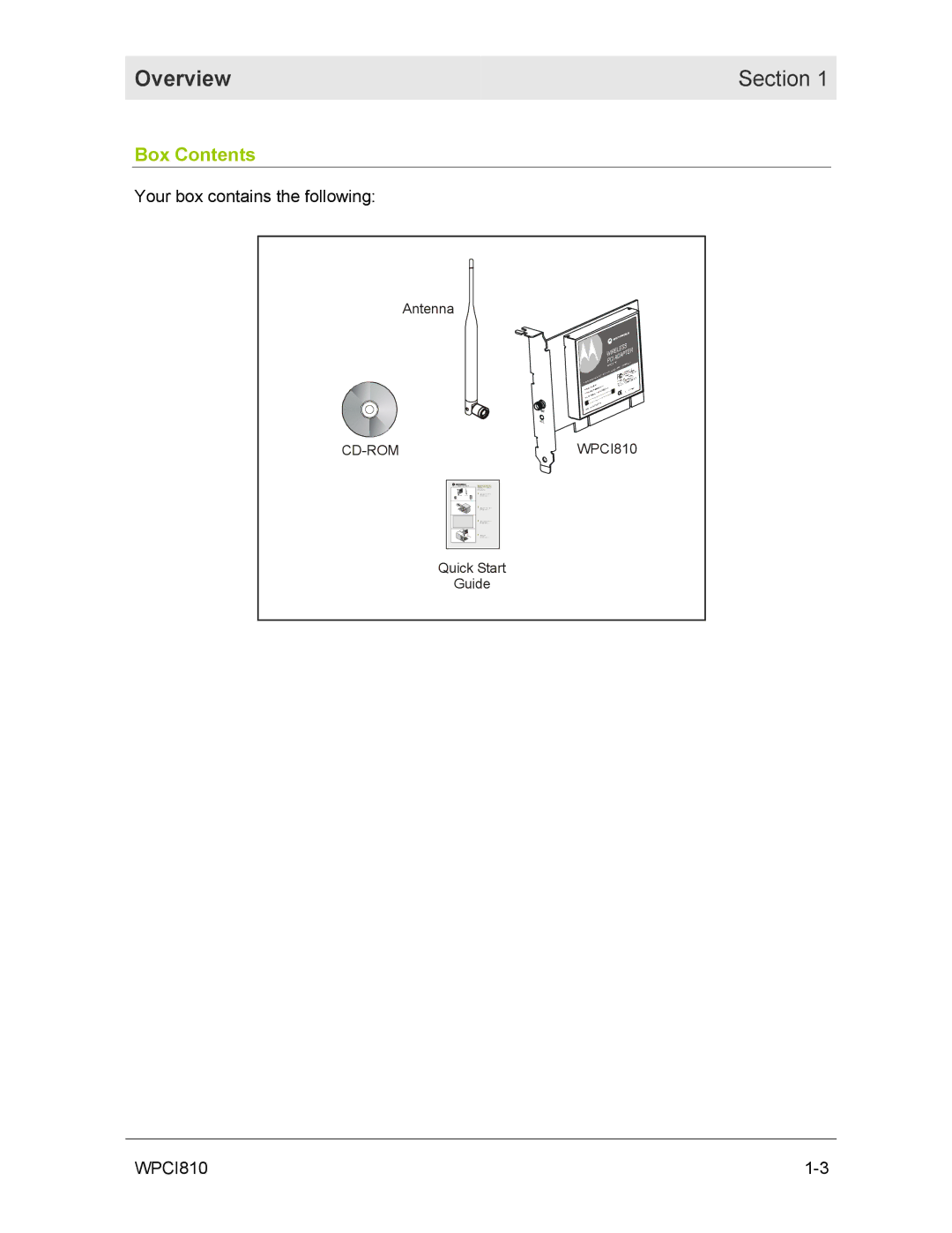 Motorola WPCI810GP manual Overview Section, Box Contents 