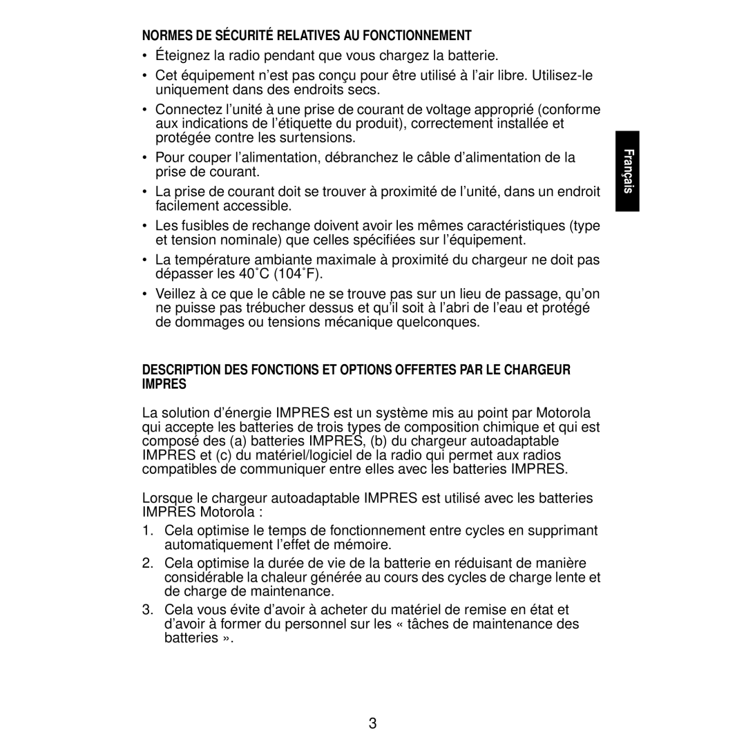 Motorola WPLN4113, WPLN4116, WPLN4115, WPLN4111, WPLN4114, WPLN4122, WPLN4117 Normes DE Sécurité Relatives AU Fonctionnement 