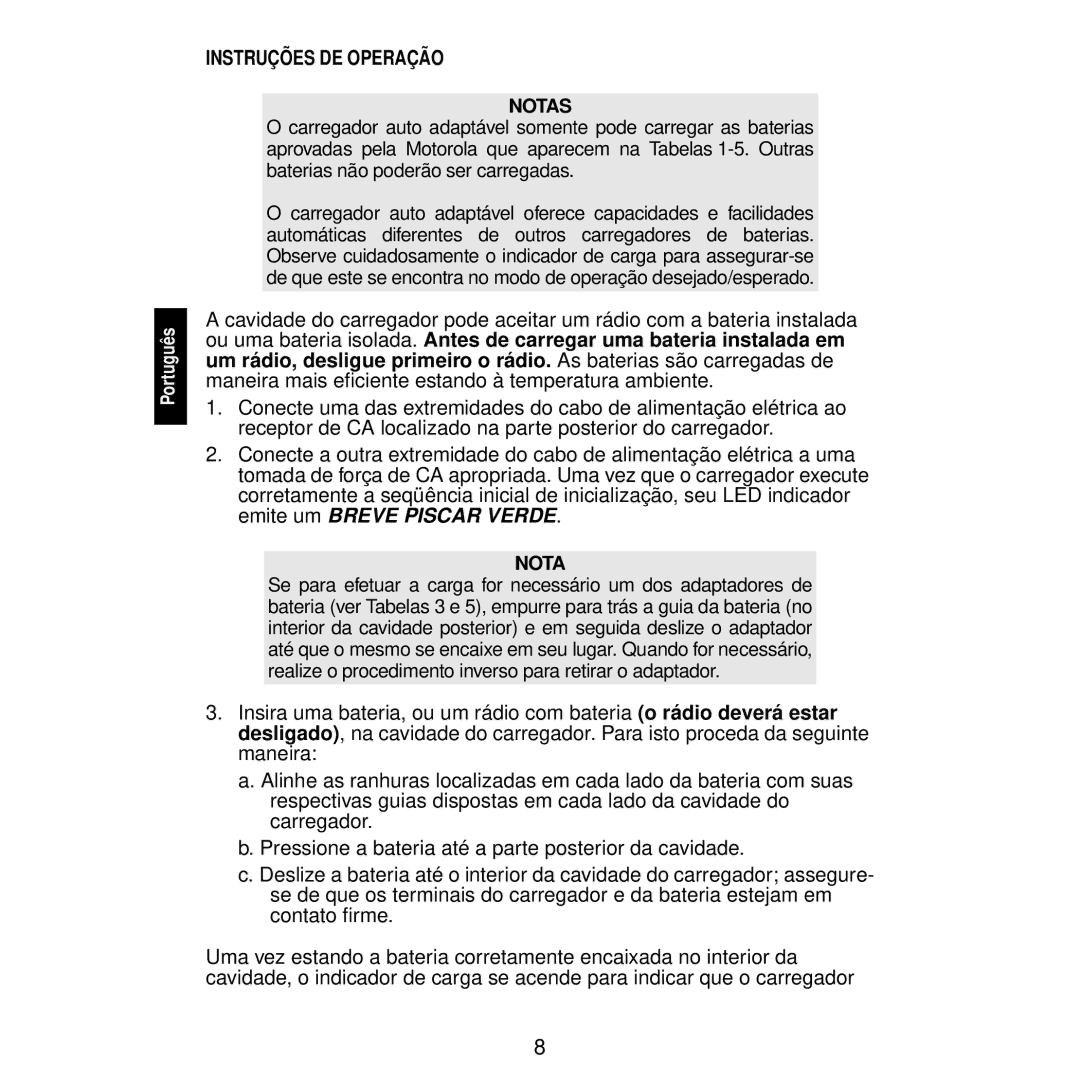 Motorola WPLN4117, WPLN4116, WPLN4115, WPLN4111, WPLN4113, WPLN4114, WPLN4122, WPLN4112 manual Instruções DE Operação, Notas 