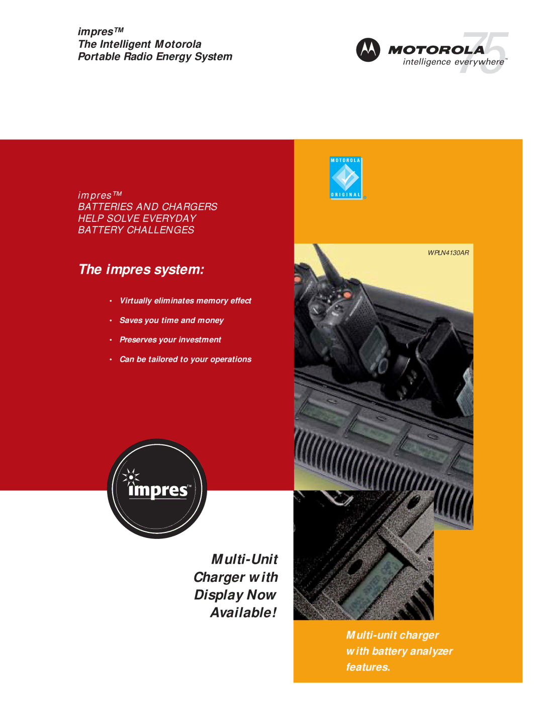 Motorola WPLN4130AR manual Impres system, Multi-Unit Charger with Display Now Available 