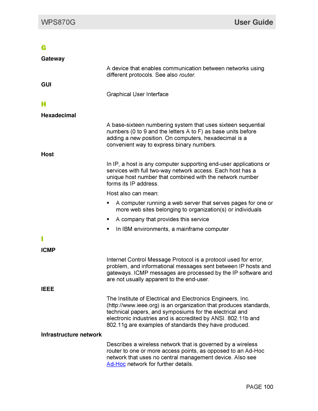 Motorola WPS870G manual Gui, Icmp, Ieee 