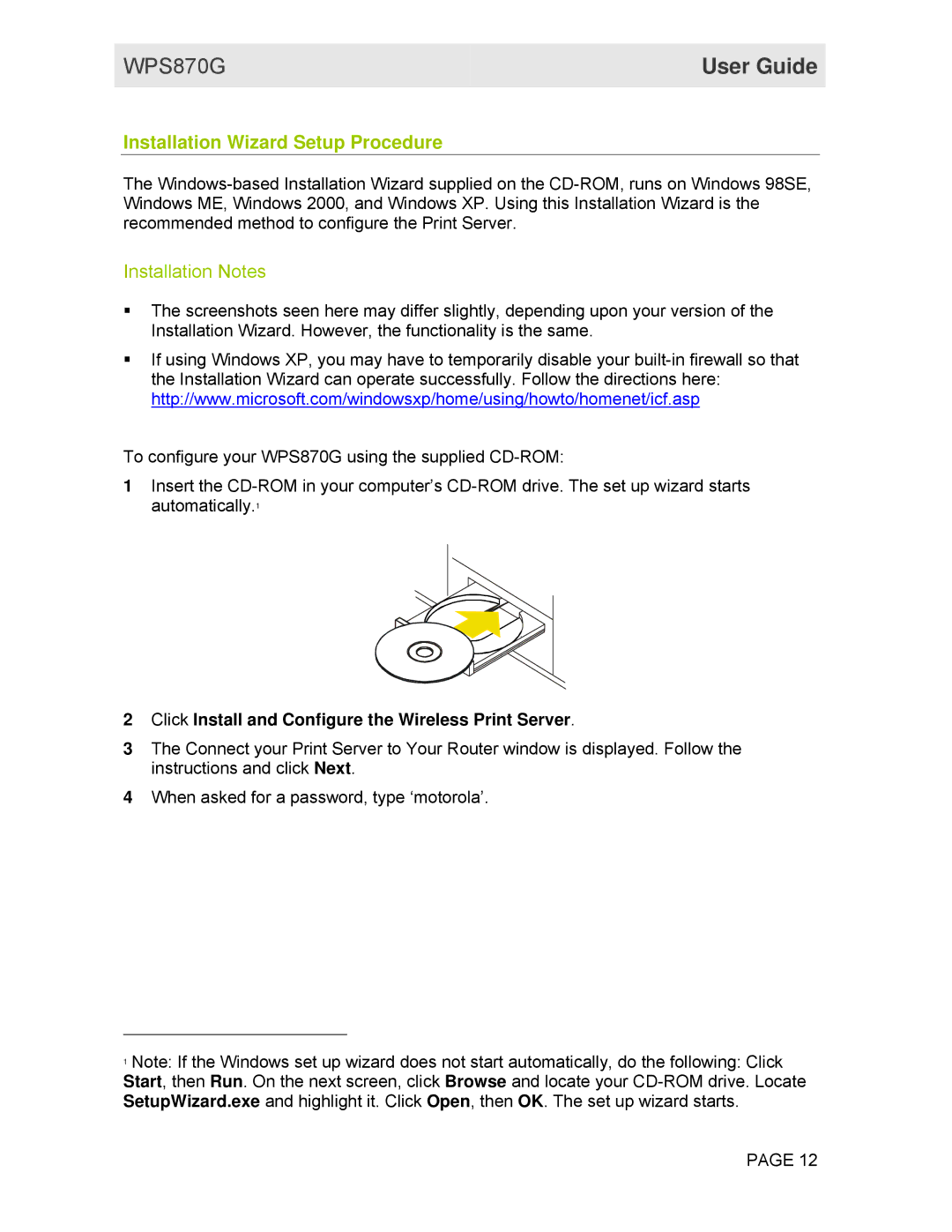Motorola WPS870G manual Installation Wizard Setup Procedure, Installation Notes 