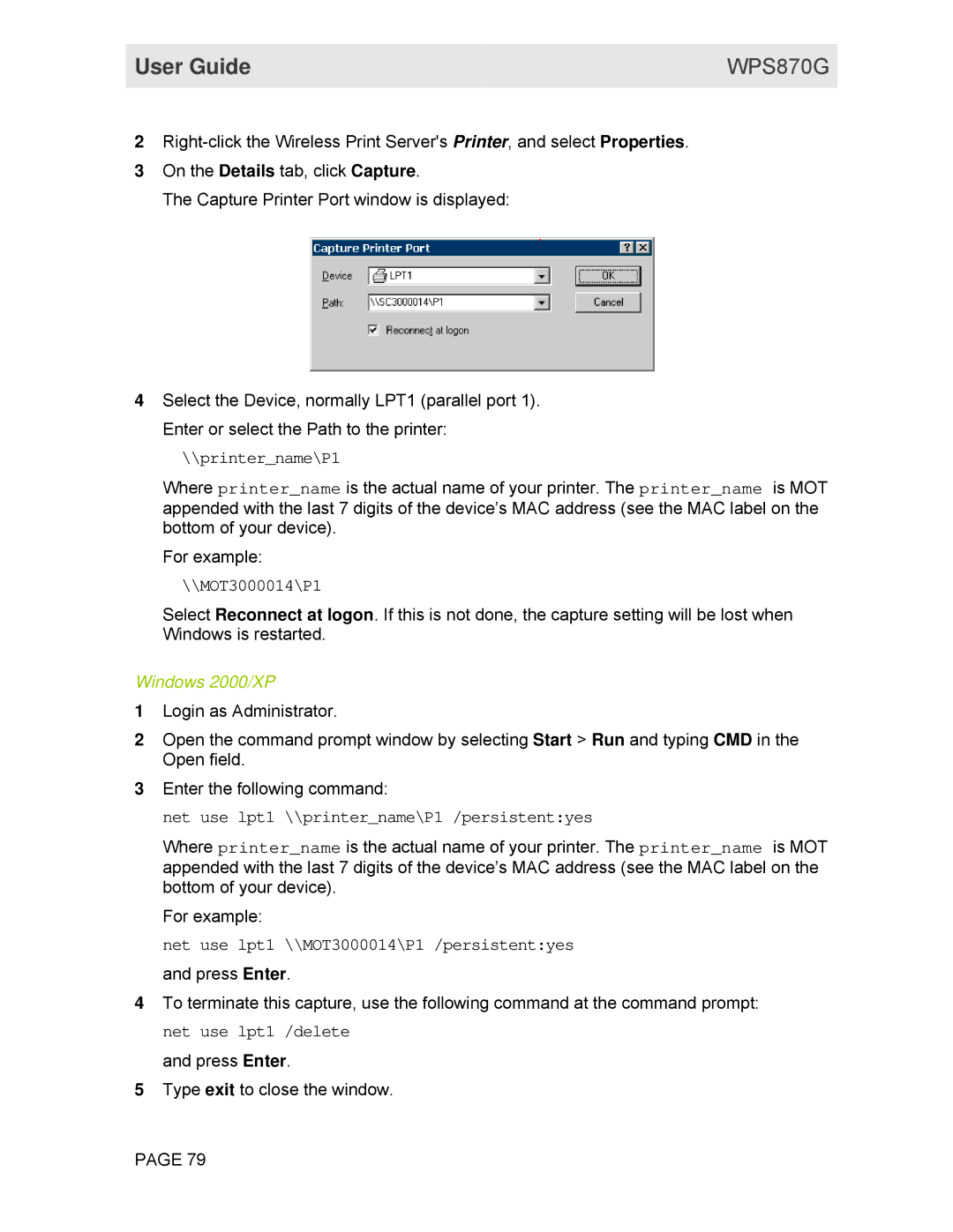 Motorola WPS870G manual printername\P1 