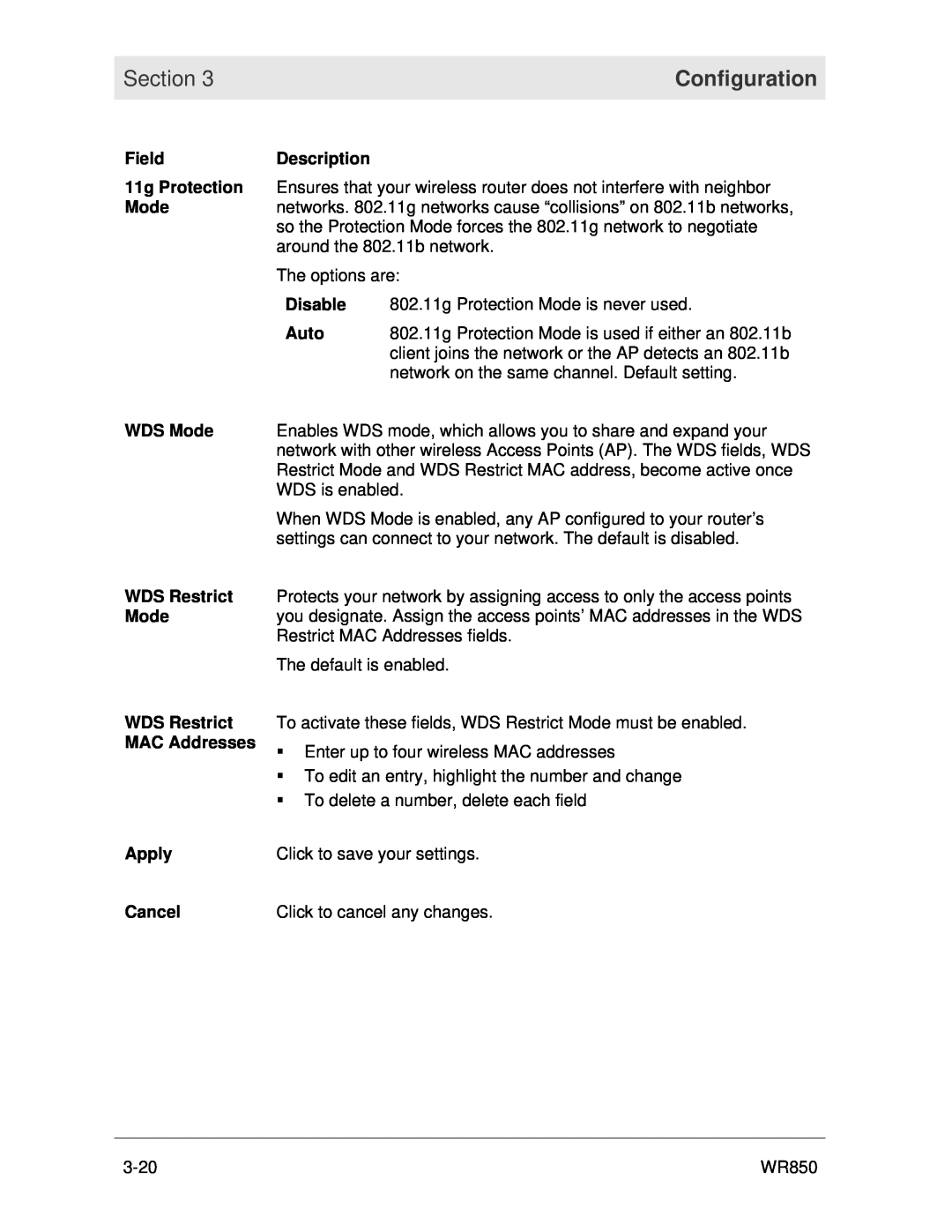 Motorola WR850 manual Configuration, Section 