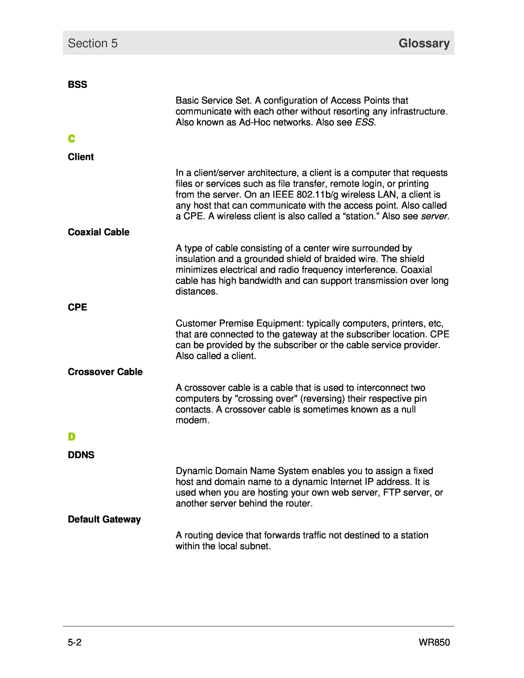 Motorola WR850 manual Glossary, Section 