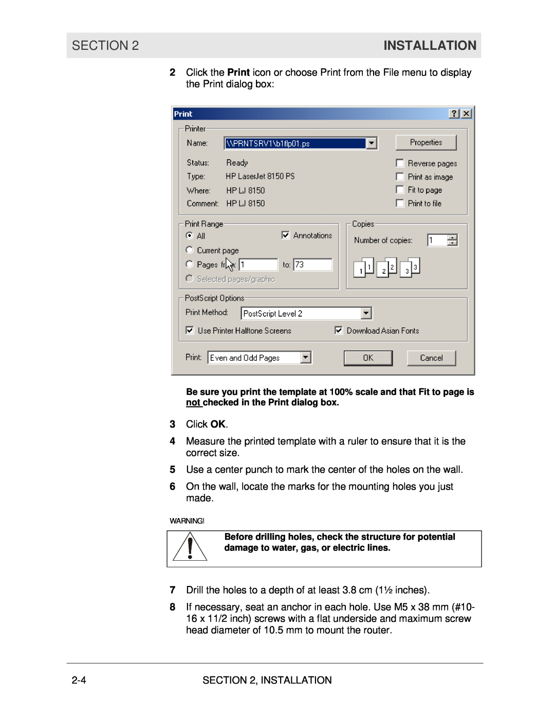 Motorola WR850G manual Section, Installation 